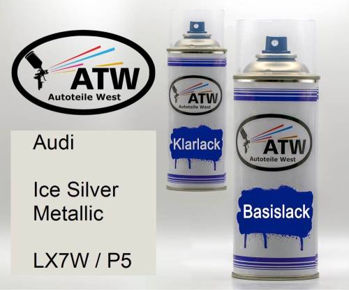 Audi, Ice Silver Metallic, LX7W / P5: 400ml Sprühdose + 400ml Klarlack - Set, von ATW Autoteile West.